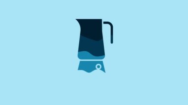 Blue Moka pot icon isolated on blue background. Coffee maker. 4K Video motion graphic animation.