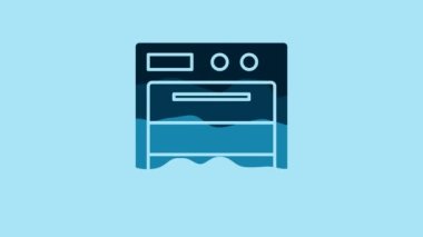 Blue Oven icon isolated on blue background. Stove gas oven sign. 4K Video motion graphic animation.