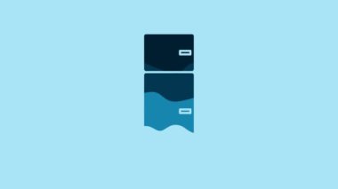 Blue Refrigerator icon isolated on blue background. Fridge freezer refrigerator. Household tech and appliances. 4K Video motion graphic animation.