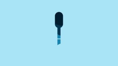 Blue Spoon icon isolated on blue background. Cooking utensil. Cutlery sign. 4K Video motion graphic animation.