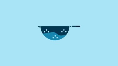 Blue Kitchen colander icon isolated on blue background. Cooking utensil. Cutlery sign. 4K Video motion graphic animation.
