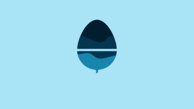 Blue Chicken egg on a stand icon isolated on blue background. 4K Video motion graphic animation.