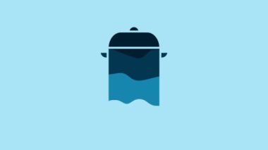 Blue Cooking pot icon isolated on blue background. Boil or stew food symbol. 4K Video motion graphic animation.