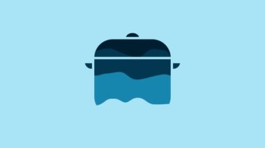 Blue Cooking pot icon isolated on blue background. Boil or stew food symbol. 4K Video motion graphic animation.