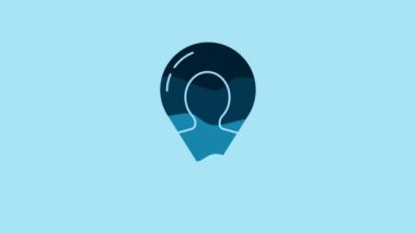 Blue Map marker with a silhouette of a person icon isolated on blue background. GPS location symbol. 4K Video motion graphic animation.