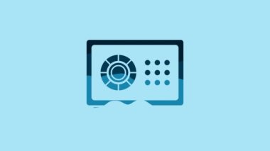 Blue Safe icon isolated on blue background. The door safe a bank vault with a combination lock. Reliable Data Protection. 4K Video motion graphic animation.