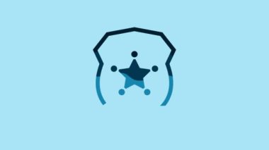Blue Police badge icon isolated on blue background. Sheriff badge sign. 4K Video motion graphic animation.
