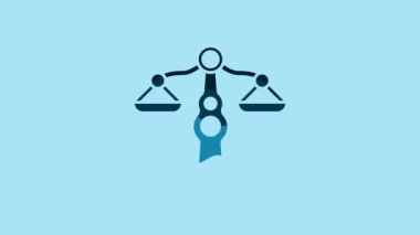 Blue Scales of justice icon isolated on blue background. Court of law symbol. Balance scale sign. 4K Video motion graphic animation.