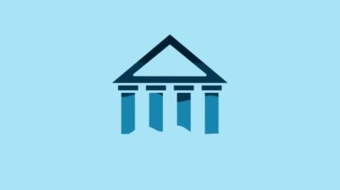 Blue Courthouse building icon isolated on blue background. Building bank or museum. 4K Video motion graphic animation.