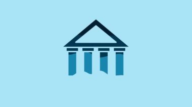 Blue Courthouse building icon isolated on blue background. Building bank or museum. 4K Video motion graphic animation.