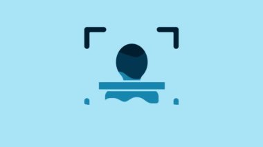 Blue Face recognition icon isolated on blue background. Face identification scanner icon. Facial id. Cyber security concept. 4K Video motion graphic animation.