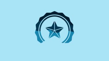 Blue Police badge icon isolated on blue background. Sheriff badge sign. 4K Video motion graphic animation.
