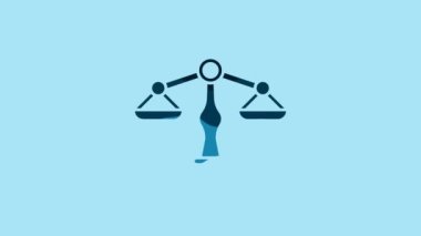 Blue Scales of justice icon isolated on blue background. Court of law symbol. Balance scale sign. 4K Video motion graphic animation.