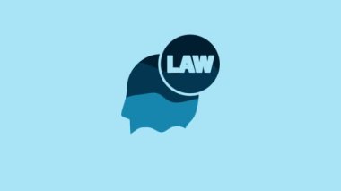 Blue Head with law icon isolated on blue background. 4K Video motion graphic animation.