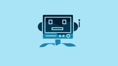 Blue Robot icon isolated on blue background. 4K Video motion graphic animation.