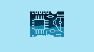 Blue Printed circuit board PCB icon isolated on blue background. 4K Video motion graphic animation.