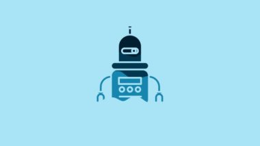 Blue Robot icon isolated on blue background. 4K Video motion graphic animation.
