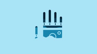 Blue Mechanical robot hand icon isolated on blue background. Robotic arm symbol. Technological concept. 4K Video motion graphic animation.