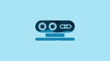 Blue 3d scanning system icon isolated on blue background. 4K Video motion graphic animation.