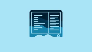 Blue Computer monitor screen icon isolated on blue background. Electronic device. Front view. 4K Video motion graphic animation.