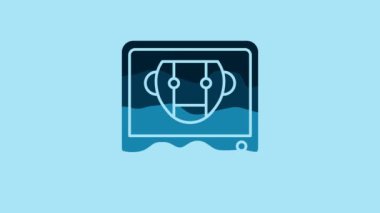 Blue Bot icon isolated on blue background. Computer monitor and robot icon. 4K Video motion graphic animation.