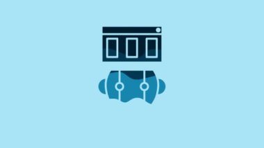 Blue Robot icon isolated on blue background. 4K Video motion graphic animation.