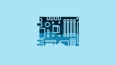 Blue Electronic computer components motherboard digital chip integrated science icon isolated on blue background. Circuit board. 4K Video motion graphic animation.