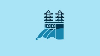 Blue Nuclear power plant icon isolated on blue background. Energy industrial concept. 4K Video motion graphic animation.