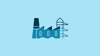 Blue Power station plant and factory icon isolated on blue background. Energy industrial concept. 4K Video motion graphic animation.