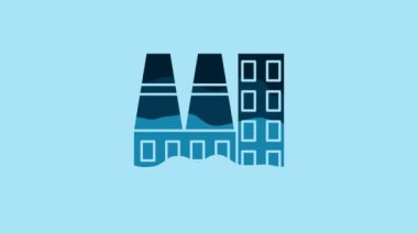 Blue Power station plant and factory icon isolated on blue background. Energy industrial concept. 4K Video motion graphic animation.