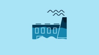 Blue Coal power plant and factory icon isolated on blue background. Energy industrial concept. Coal power station. 4K Video motion graphic animation.