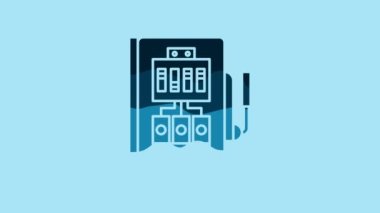Blue Electrical panel icon isolated on blue background. 4K Video motion graphic animation.