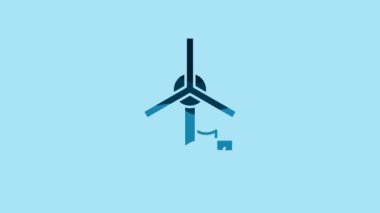 Blue Wind turbine icon isolated on blue background. Wind generator sign. Windmill for electric power production. 4K Video motion graphic animation.