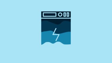 Blue Power bank icon isolated on blue background. Portable charging device. 4K Video motion graphic animation.