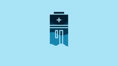 Blue Battery icon isolated on blue background. Lightning bolt symbol. 4K Video motion graphic animation.