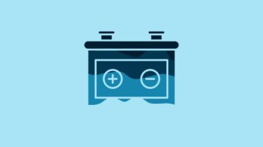 Blue Car battery icon isolated on blue background. Accumulator battery energy power and electricity accumulator battery. 4K Video motion graphic animation.