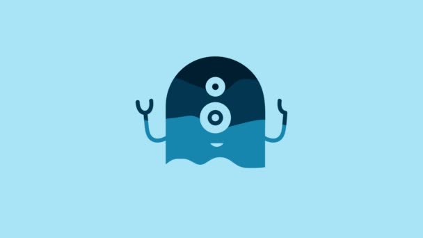 青い背景に青いエイリアンのアイコンが隔離されている 外国人の顔や頭のシンボル 4Kビデオモーショングラフィックアニメーション — ストック動画