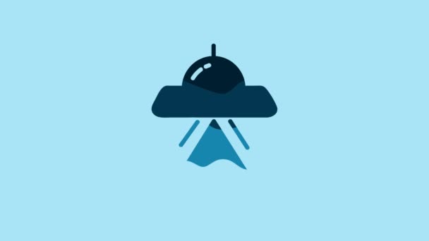 Blue Ufo Flying Spaceship Icon Isolated Blue Background Flying Saucer — Vídeo de Stock