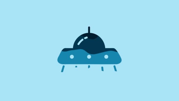 Ікона Космічного Корабля Blue Ufo Ізольована Синьому Тлі Літаючий Блюдце — стокове відео