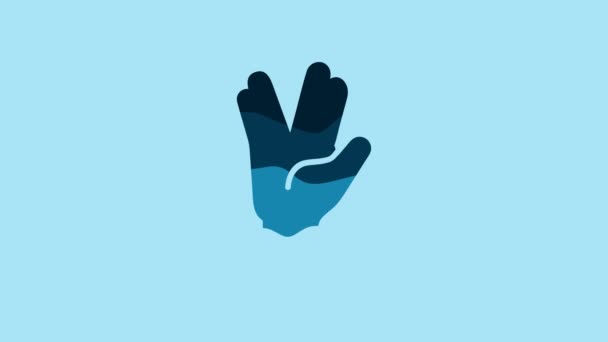 Blue Vulcan Salute Icon Isolated Blue Background Hand Vulcan Greet — Vídeo de Stock
