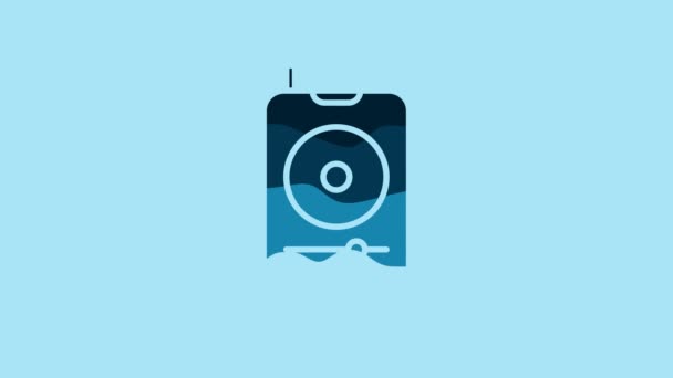 Blue Music Player Icon Isolated Blue Background Portable Music Device — 图库视频影像