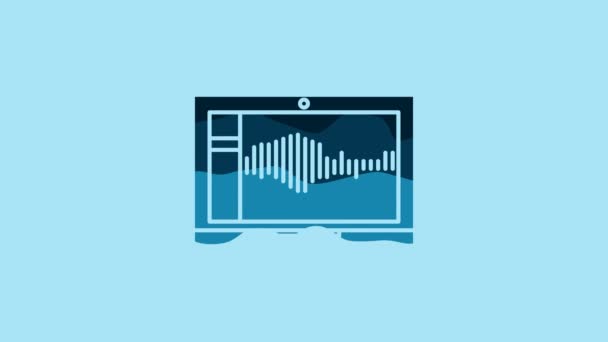 Blue Sound Audio Recorder Editor Software Laptop Icon Isolated Blue — стоковое видео