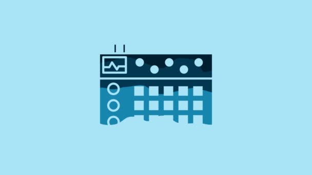 Blue Drum Machine Icon Isolated Blue Background Musical Equipment Video — 图库视频影像