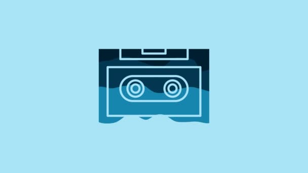 蓝色复古盒式磁带图标隔离在蓝色背景 4K视频运动图形动画 — 图库视频影像