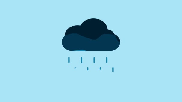 青い背景に雨のアイコンが隔離されたブルークラウド 雨滴と雨の雲の降水量 4Kビデオモーショングラフィックアニメーション — ストック動画