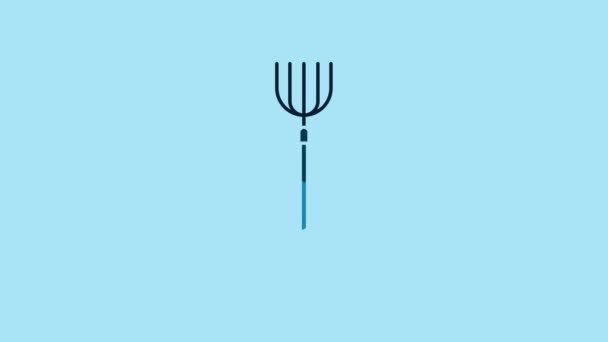 Blue Garden Pitchfork Icon Isolated Blue Background Garden Fork Sign — Stock video