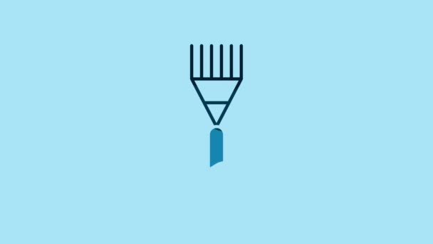 Blue Garden Rake Icon Isolated Blue Background Tool Horticulture Agriculture — Stock video