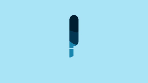 Blue Knife Icon Isolated Blue Background Cutlery Symbol Video Motion — Video Stock