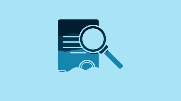 Blue Document Search Icon Isolated Blue Background File Magnifying Glass — 图库视频影像