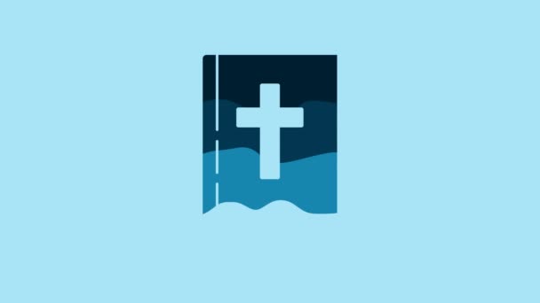 Blue Holy Bible Book Icon Isolated Blue Background Video Motion — Stok video